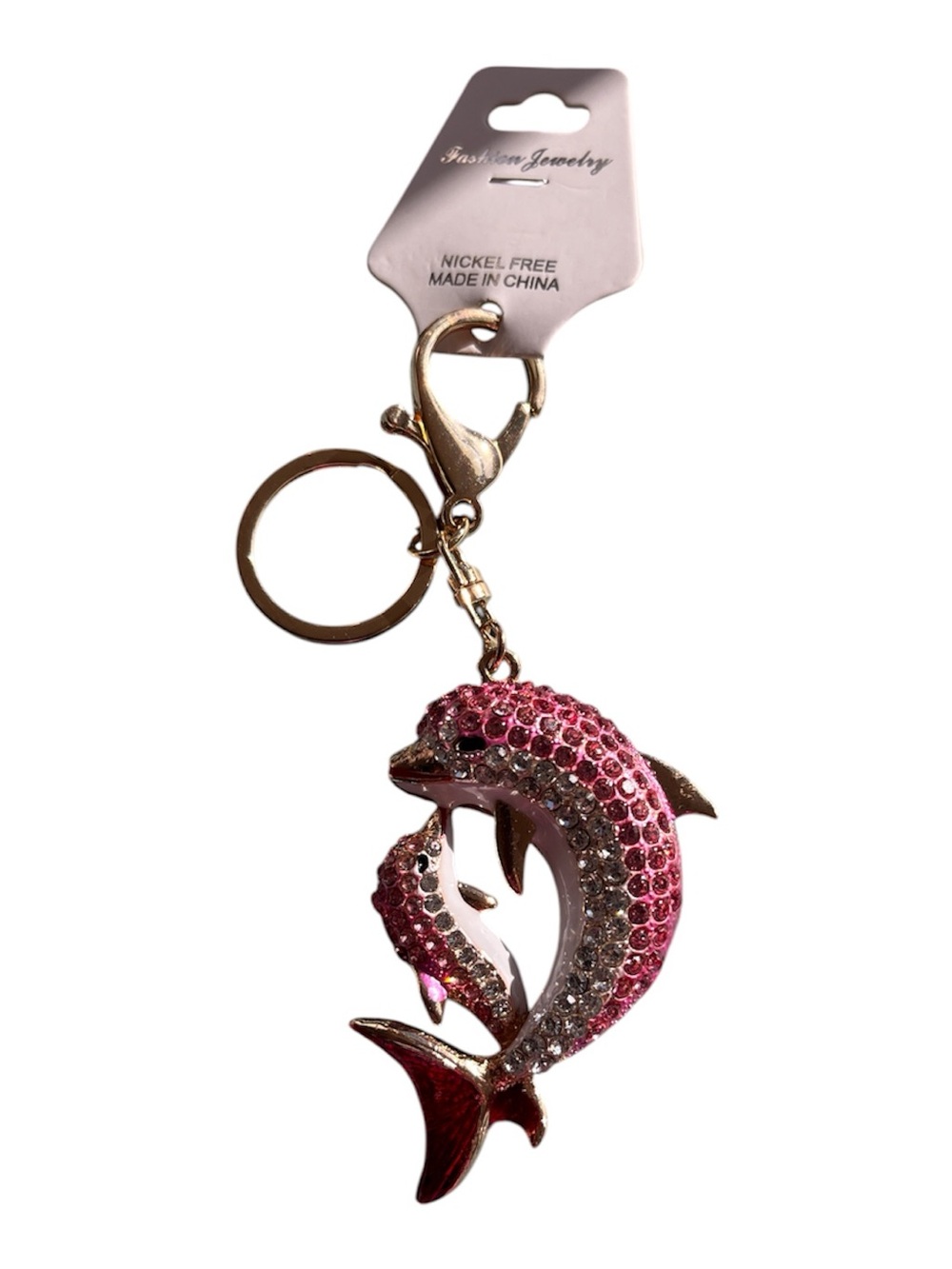 Fashion Jewelry Pink and Clear Crystal Dolphin Keyring